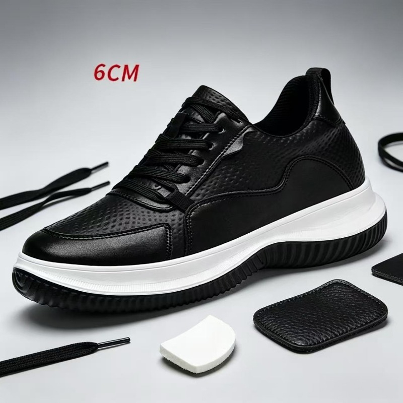 Men'S Shoes To Increase Height - White Cow Leather Elevator Sneakers Thick