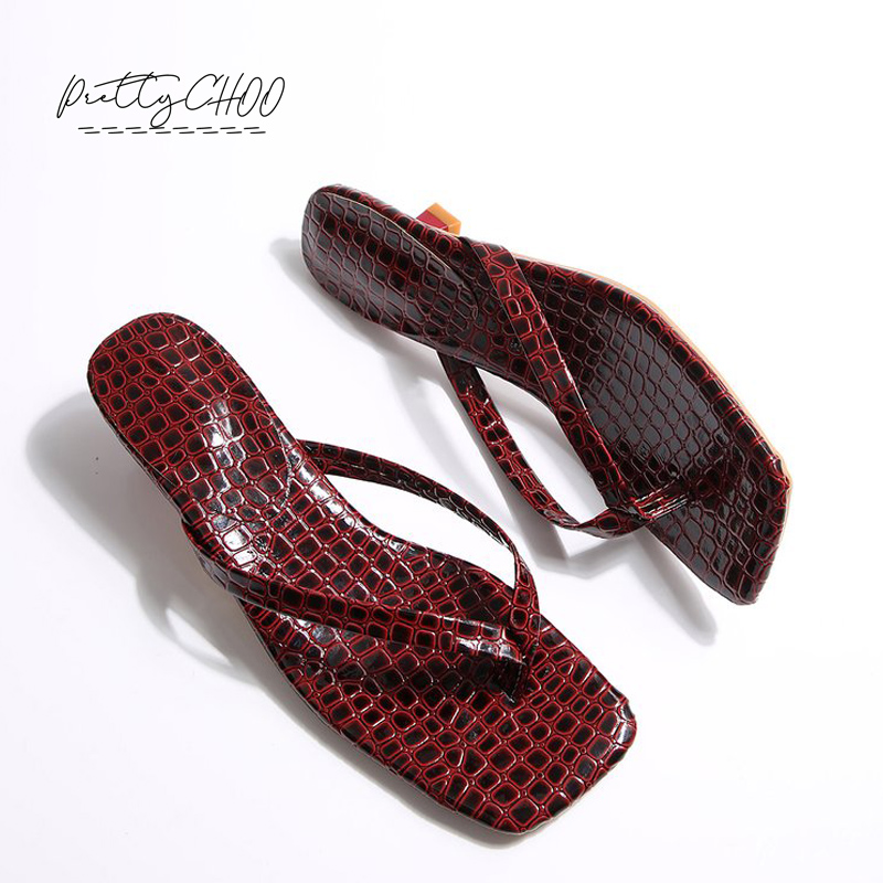 Men Shoes Size To Women - Crocodile Print Kitten Heel Flip Flops